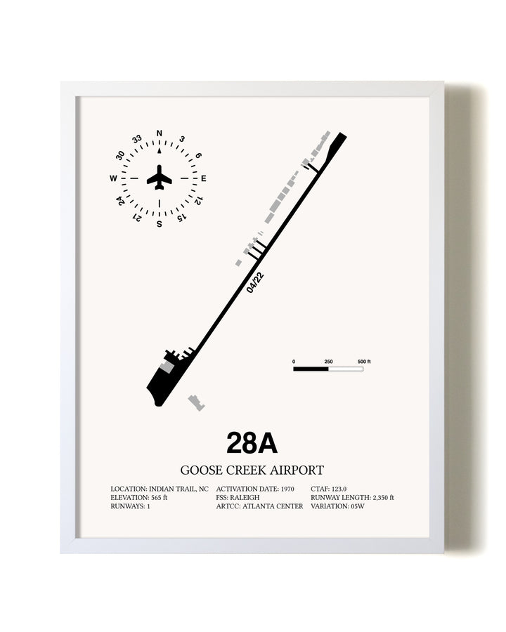 Goose Creek Airport airport map poster in oak frame