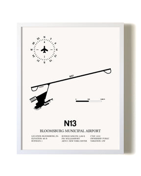 Bloomsburg Municipal Airport airport map poster in oak frame