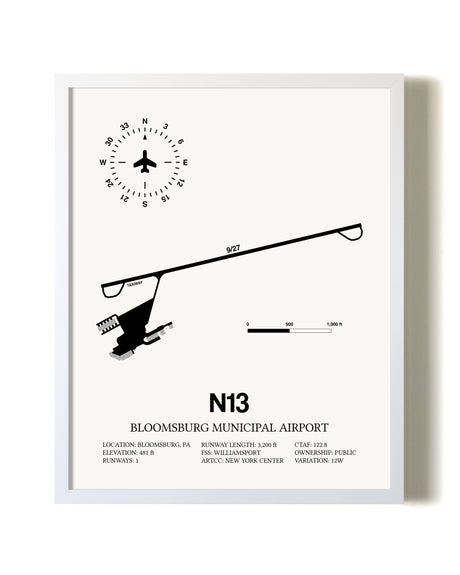 Bloomsburg Municipal Airport airport map poster in oak frame