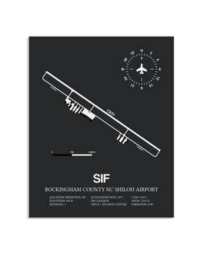 Gray Framed Rockingham County NC Shiloh Airport layout wall art poster