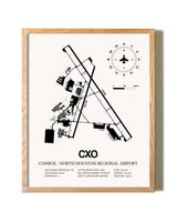 Conroe / North Houston Regional Airport framed print in natural wood frame