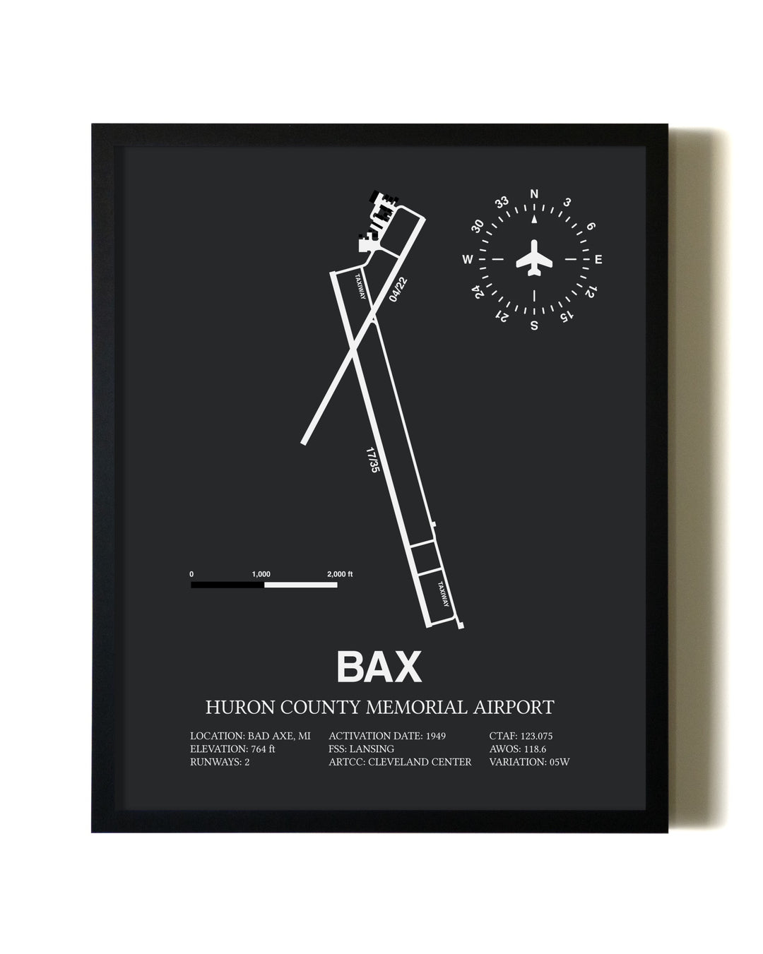 Unframed Huron County Memorial Airport map print poster