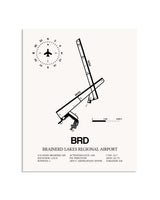 Gray Brainerd Lakes Regional Airport framed poster displayed in an airplane hangar
