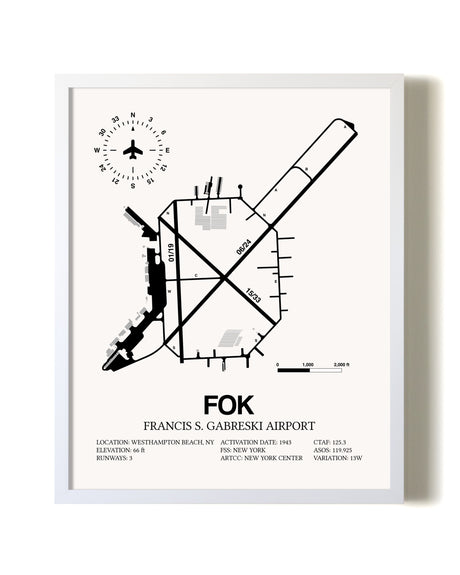 Francis S. Gabreski Airport airport map poster in oak frame