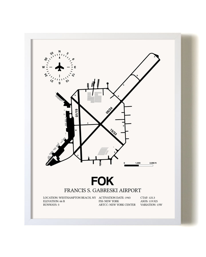Francis S. Gabreski Airport airport map poster in oak frame