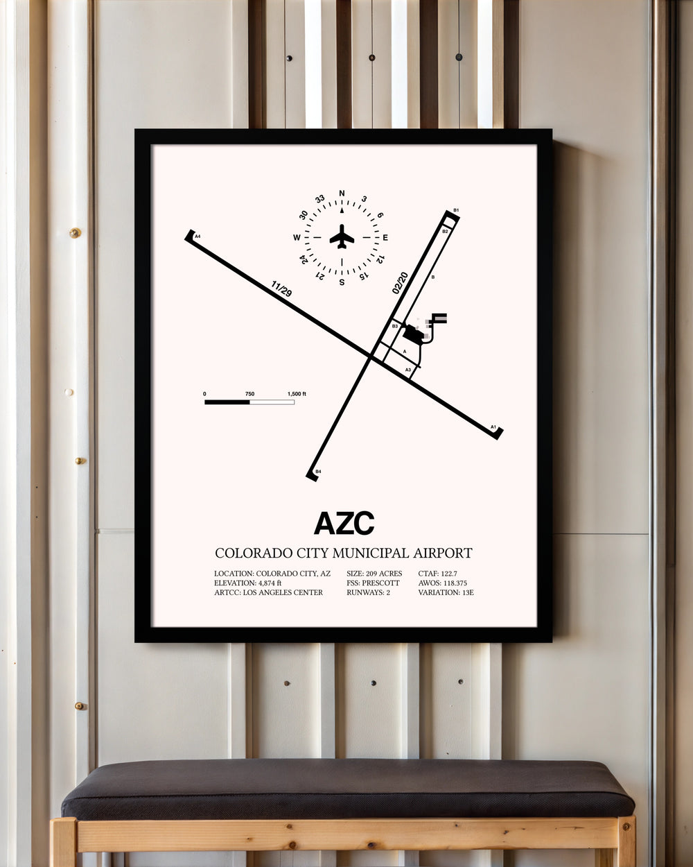Colorado City Municipal Airport framed poster displayed in an airplane hangar