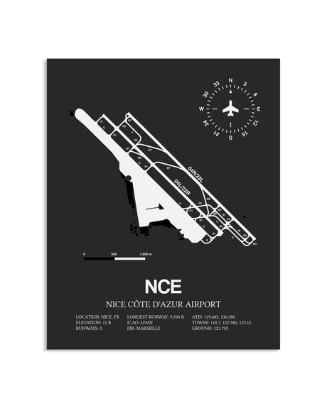 Gray Framed Nice Cote D'Azur Airport layout wall art poster
