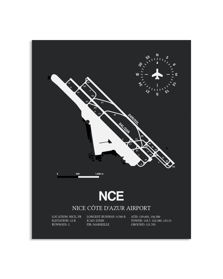 Gray Framed Nice Cote D'Azur Airport layout wall art poster