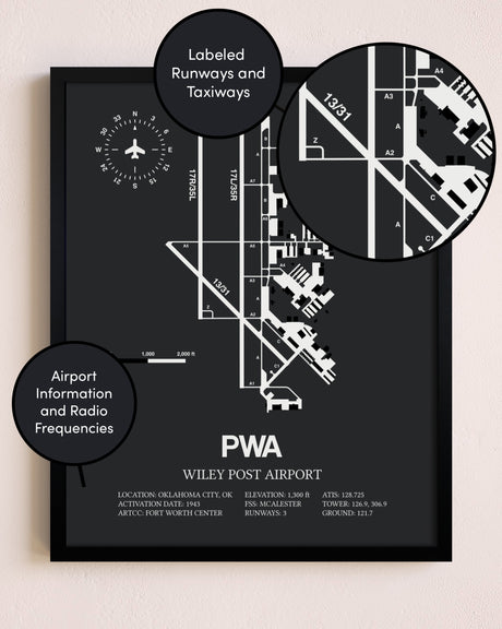 Wiley Post Airport poster size comparison chart