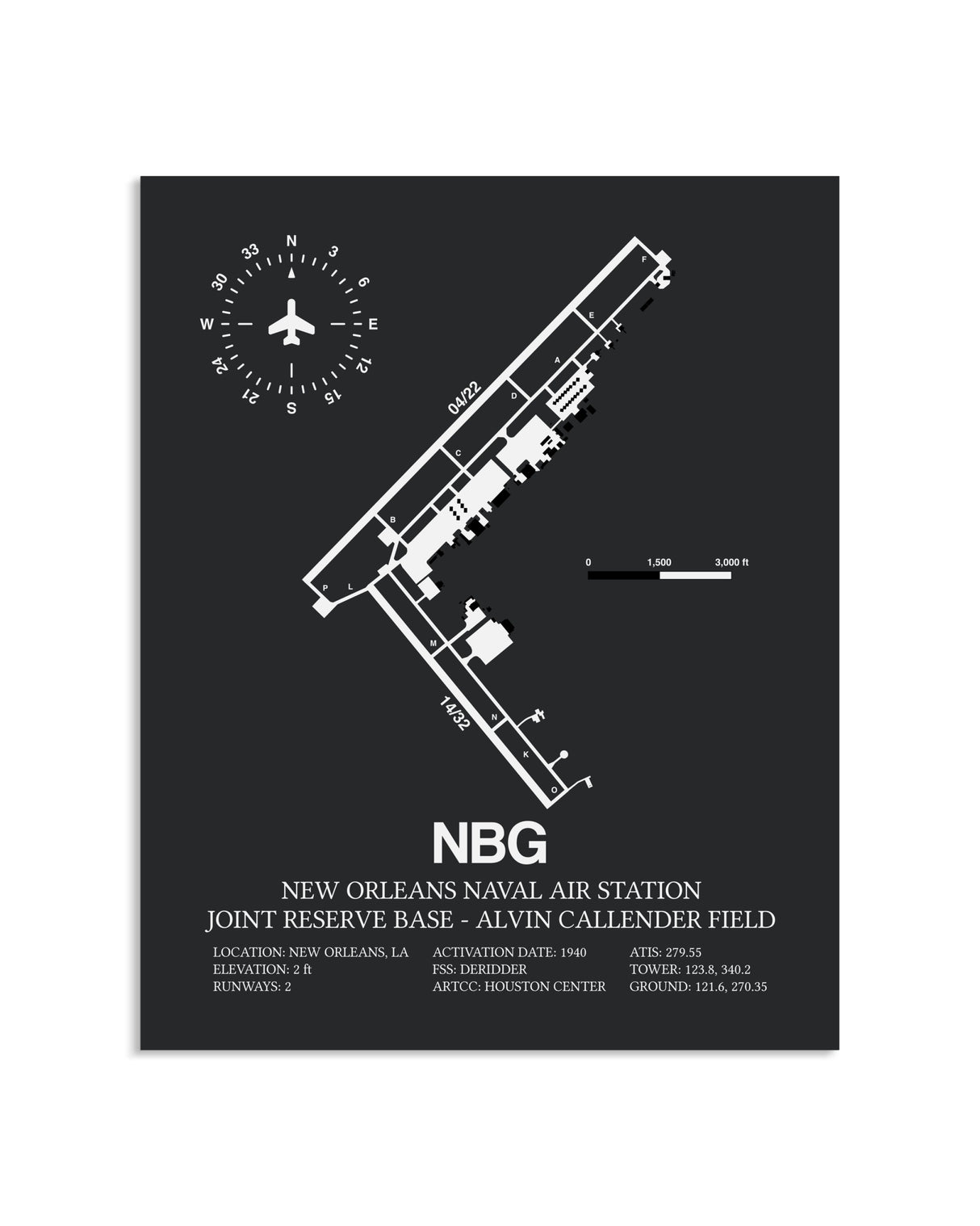 Gray Framed New Orleans Naval Air Station Joint Reserve Base-Alvin Callender Field layout wall art poster