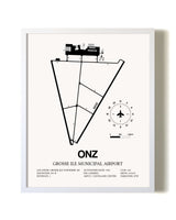 Grosse Ile Municipal Airport airport map poster in oak frame