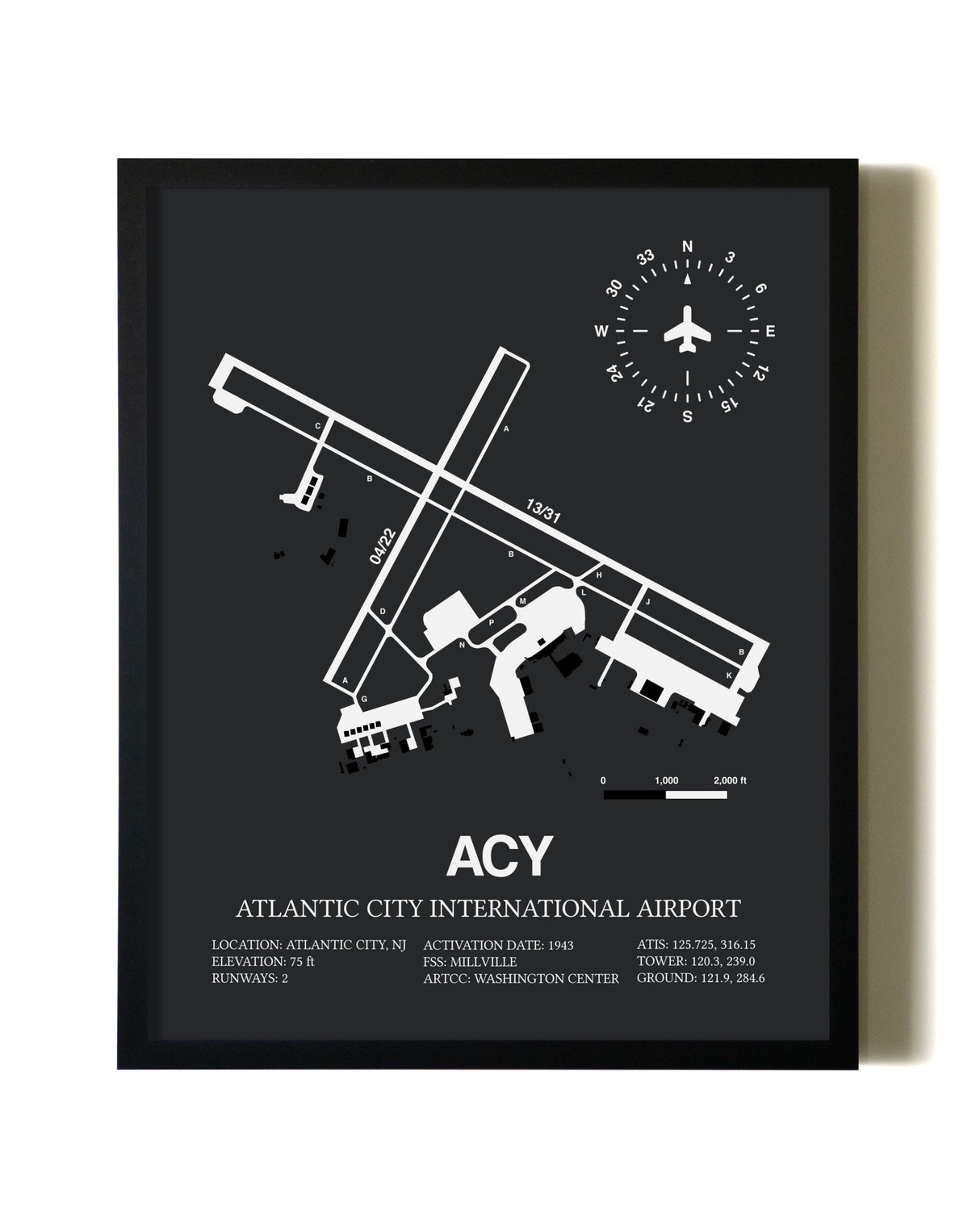Unframed Atlantic City International Airport map print poster