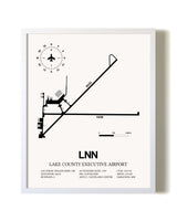 Lake County Executive Airport airport map poster in oak frame
