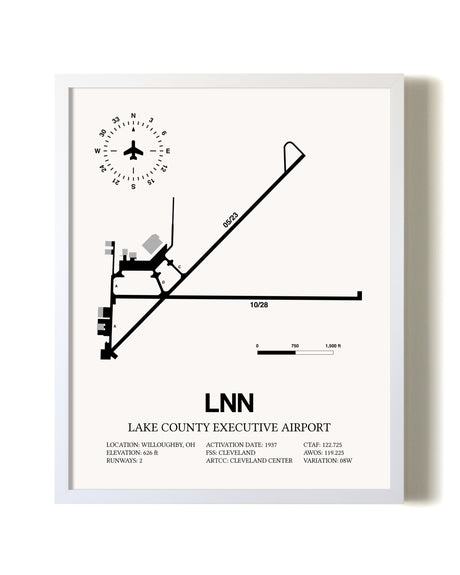 Lake County Executive Airport airport map poster in oak frame