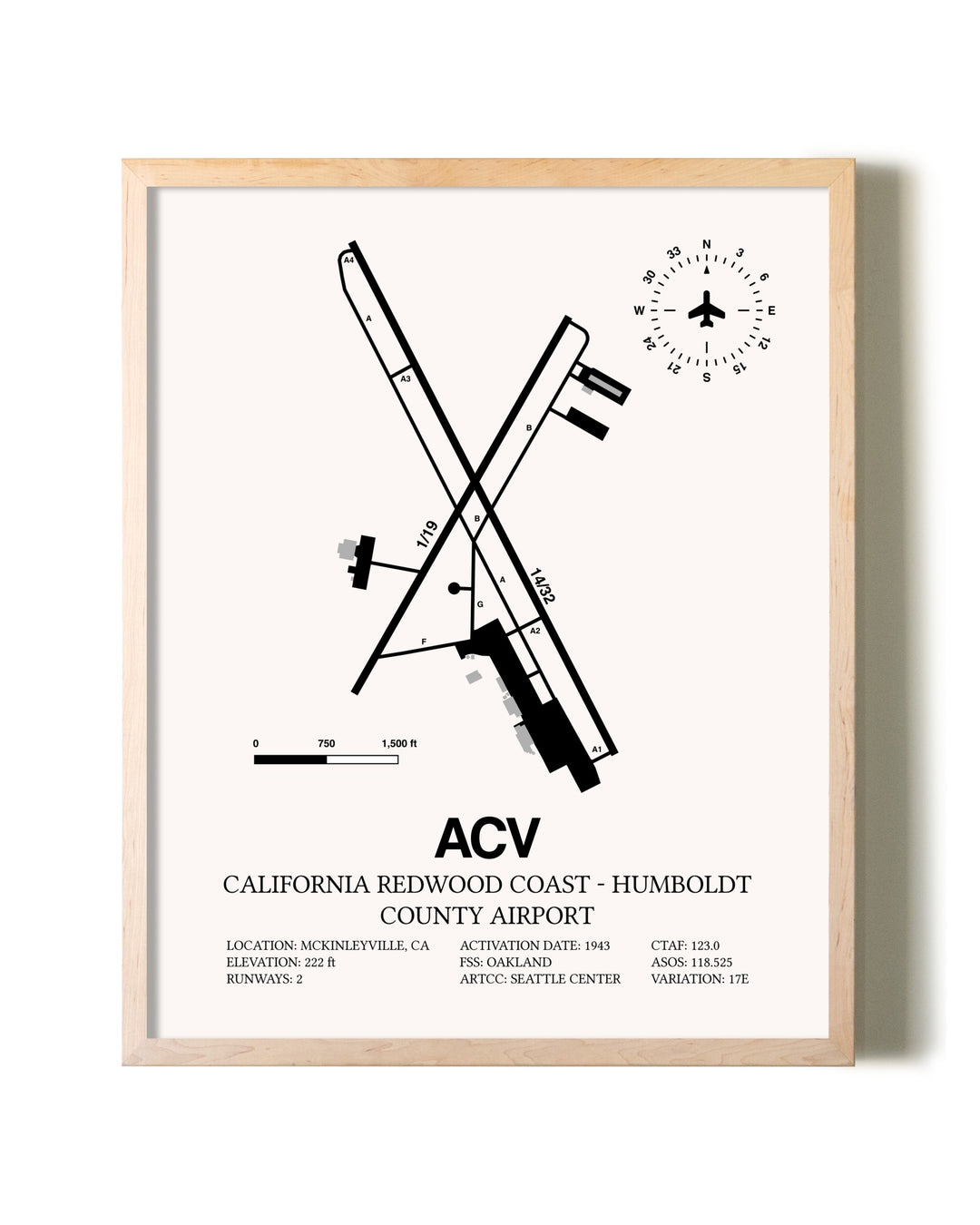 California Redwood Coast - Humboldt County Airport framed wall art in white frame