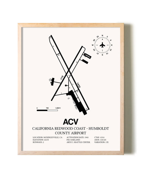 California Redwood Coast - Humboldt County Airport framed wall art in white frame