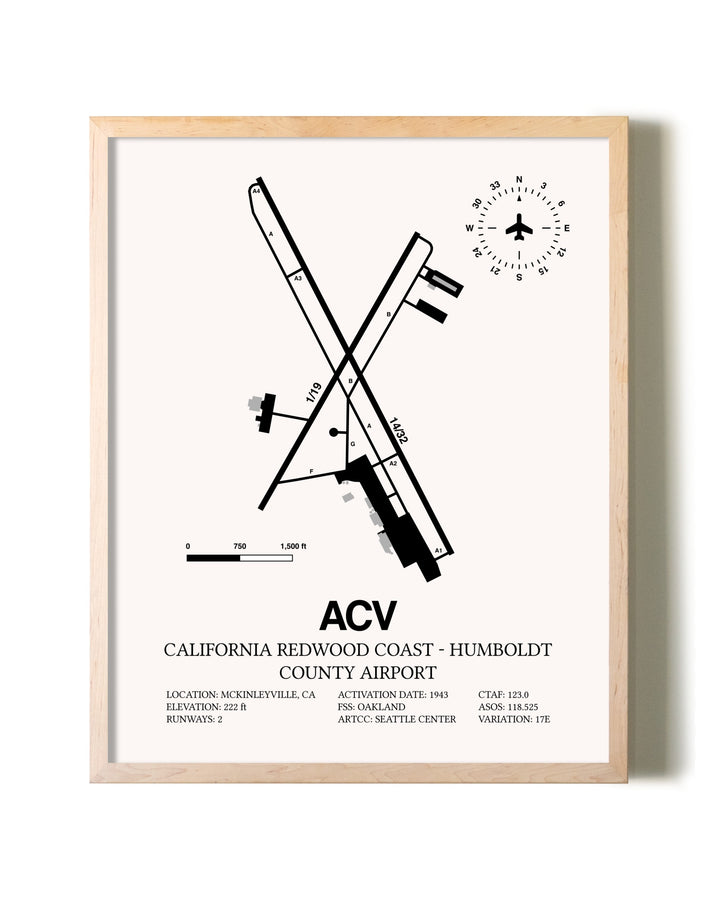 California Redwood Coast - Humboldt County Airport framed wall art in white frame