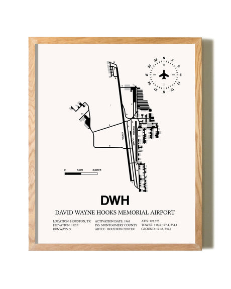 David Wayne Hooks Memorial Airport framed print in natural wood frame