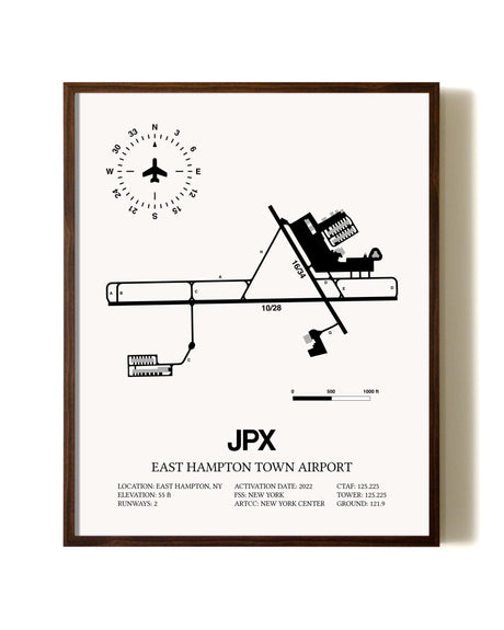 East Hampton Town Airport aviation print in walnut frame