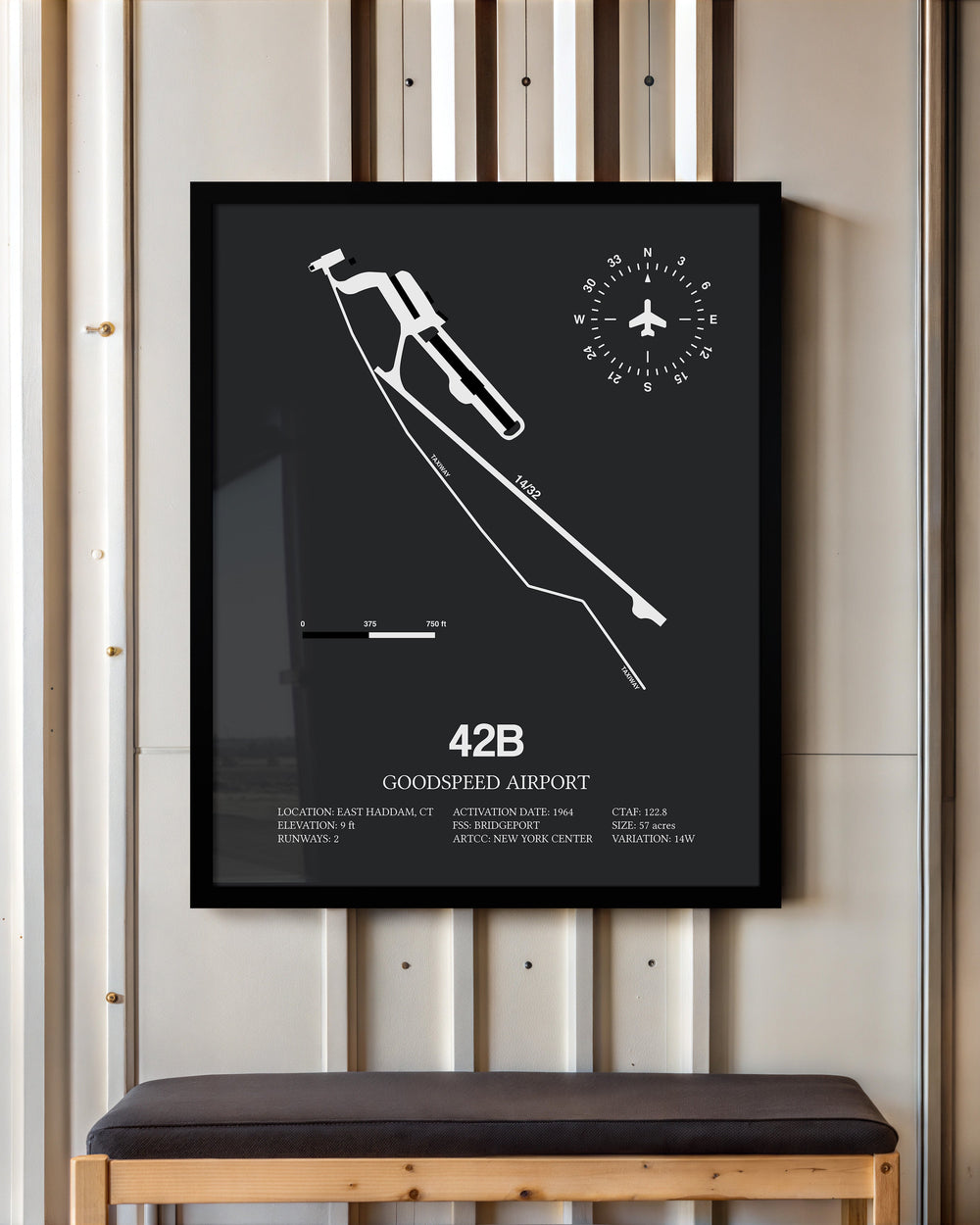 Framed Detailed Airport Map of Goodspeed Airport (42B) in Gray with a Black Frame