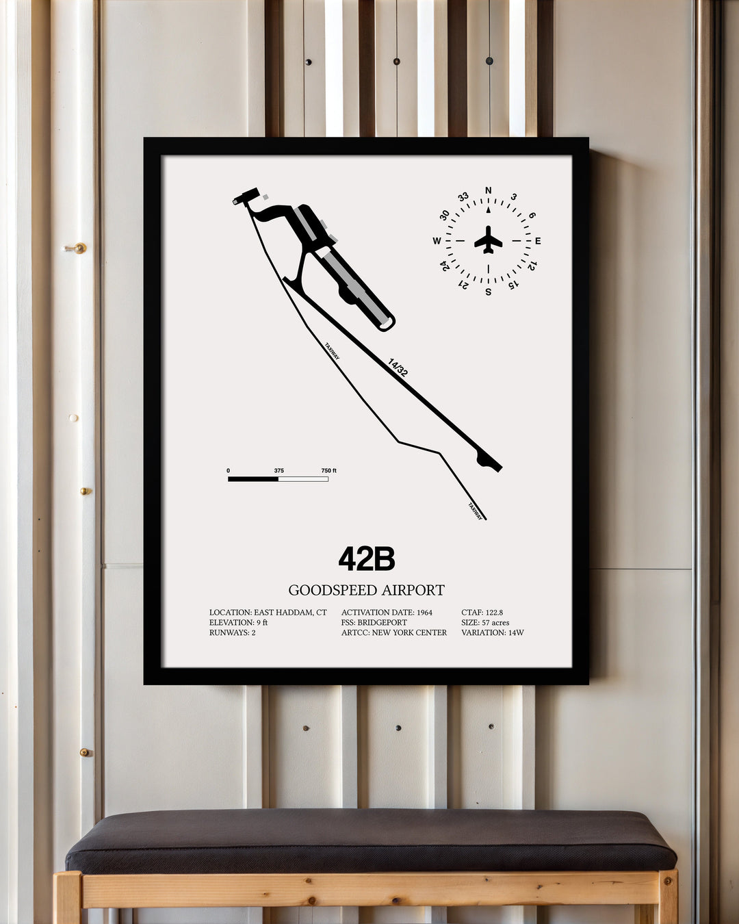 Framed Detailed Airport Map of Goodspeed Airport (42B) in White with a Black Frame