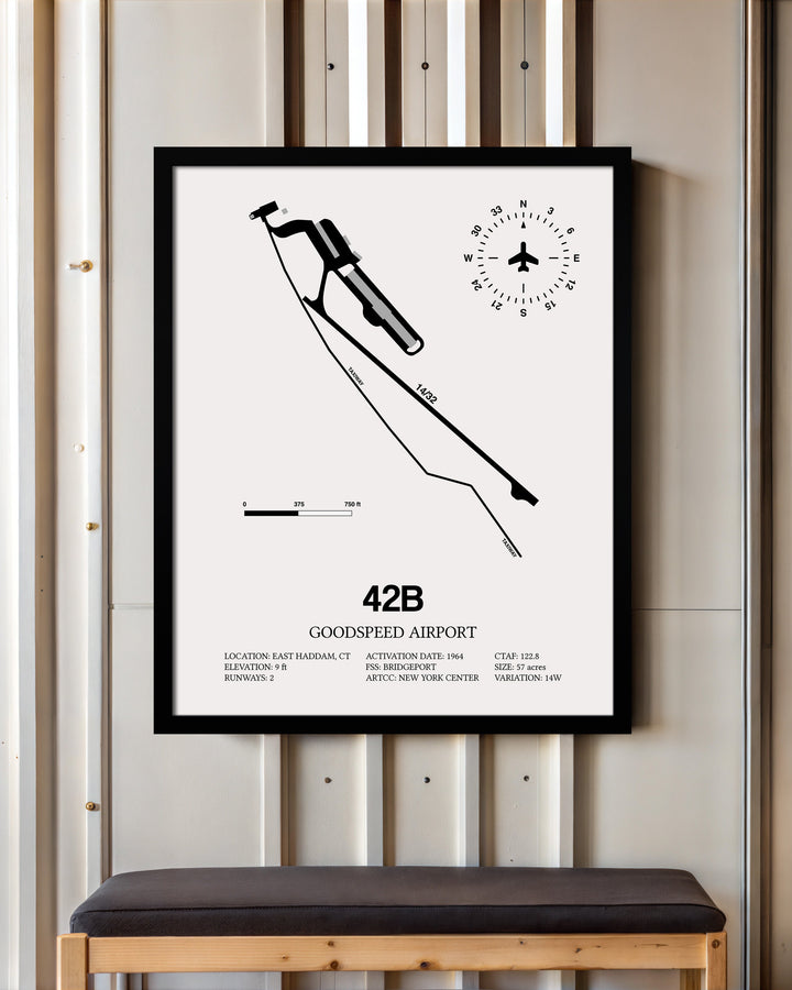Framed Detailed Airport Map of Goodspeed Airport (42B) in White with a Black Frame