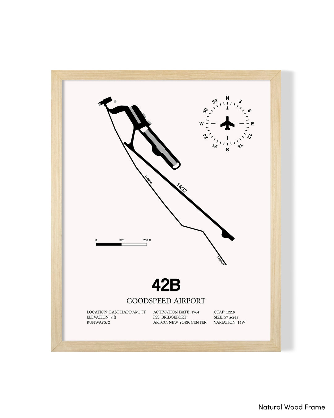 Detailed Airport Map of Goodspeed Airport (42B) in White with a Natural Frame