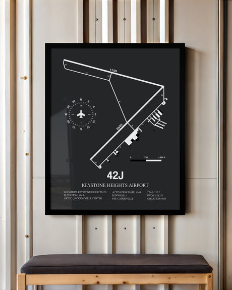 Framed Detailed Airport Map of Keystone Heights Airport (42J) in Gray with a Black Frame