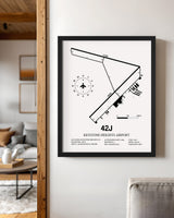 Framed Detailed Airport Map of Keystone Heights Airport (42J) in White with a Black Frame