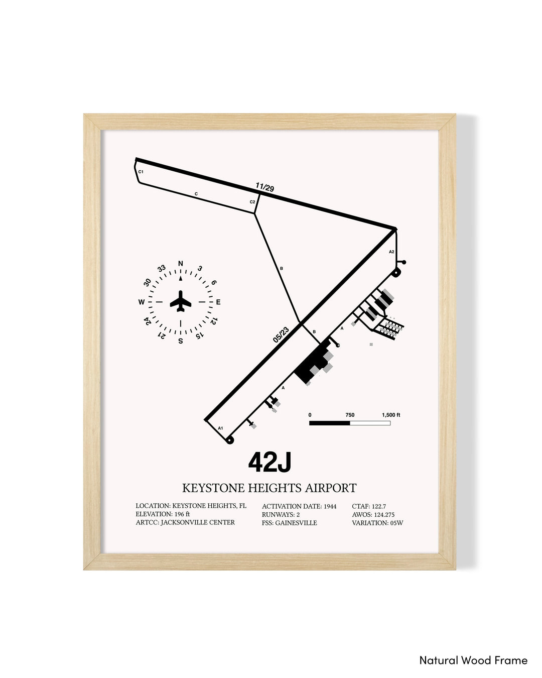 Detailed Airport Map of Keystone Heights Airport (42J) in White with a Natural Frame