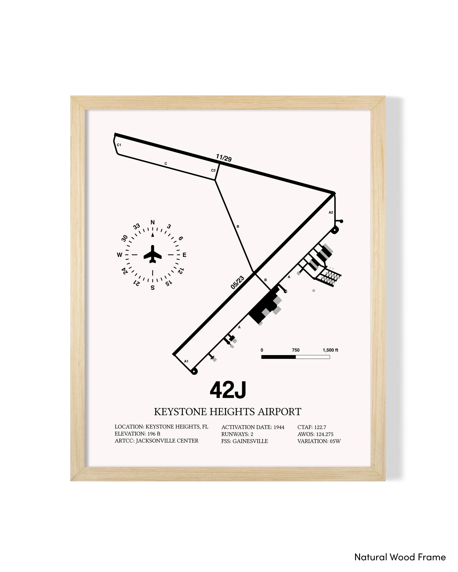 Detailed Airport Map of Keystone Heights Airport (42J) in White with a Natural Frame