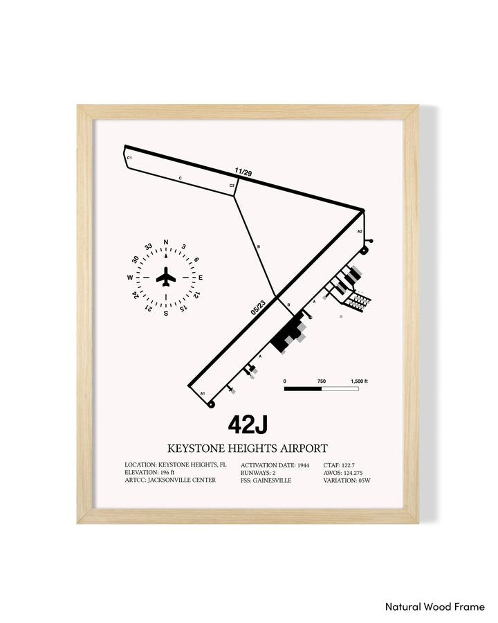 Detailed Airport Map of Keystone Heights Airport (42J) in White with a Natural Frame