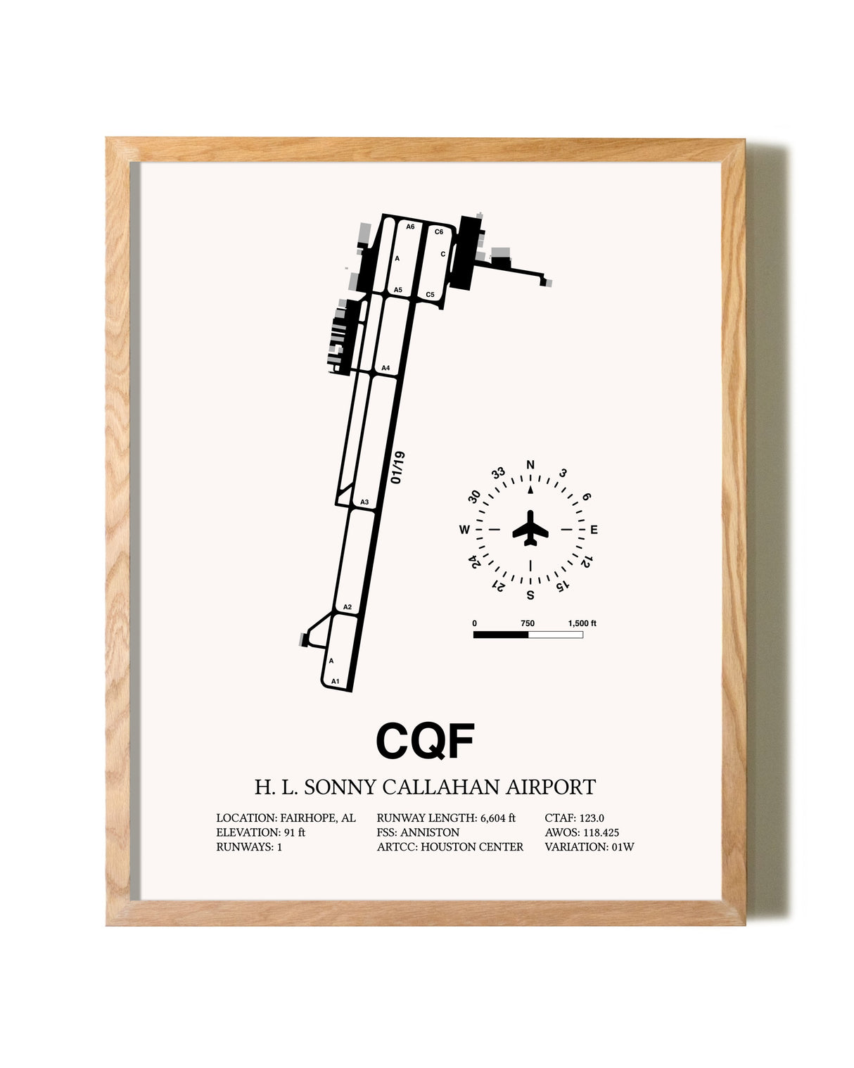 H. L. Sonny Callahan Airport framed print in natural wood frame