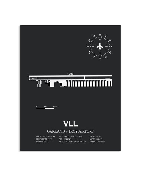 Gray Framed Oakland / Troy Airport layout wall art poster