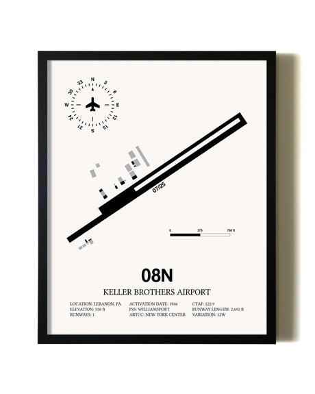 Framed Keller Brothers Airport wall art poster in black frame