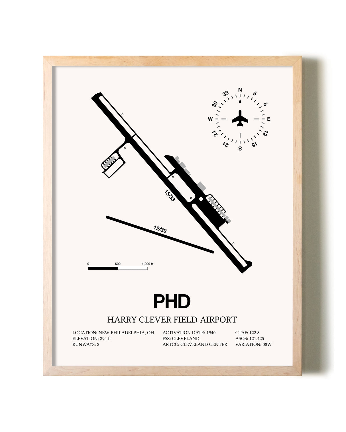 Harry Clever Field Airport framed wall art in white frame