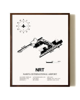 Narita International Airport aviation print in walnut frame