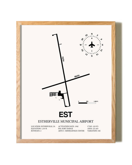 Estherville Municipal Airport framed print in natural wood frame