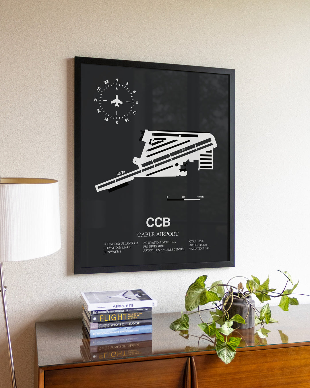 Gray Framed Cable Airport wall art poster in black frame