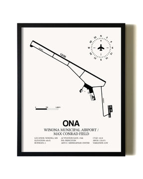 Framed Winona Municipal Airport / Max Conrad Field wall art poster in black frame