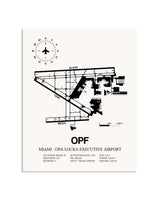 Gray Miami-Opa Locka Executive Airport framed poster displayed in an airplane hangar