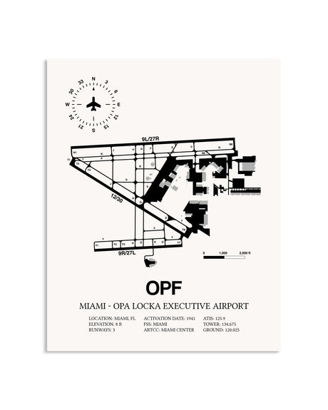 Gray Miami-Opa Locka Executive Airport framed poster displayed in an airplane hangar