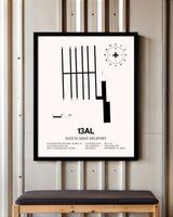 Hatch Army Heliport framed poster displayed in an airplane hangar