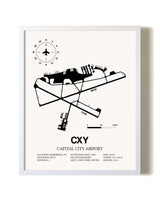 Capital City Airport airport map poster in oak frame