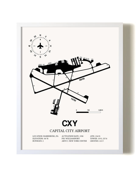Capital City Airport airport map poster in oak frame