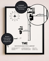 Framed Houston Executive Airport layout wall art poster