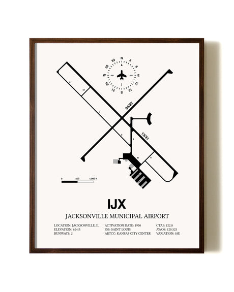 Jacksonville Municipal Airport aviation print in walnut frame