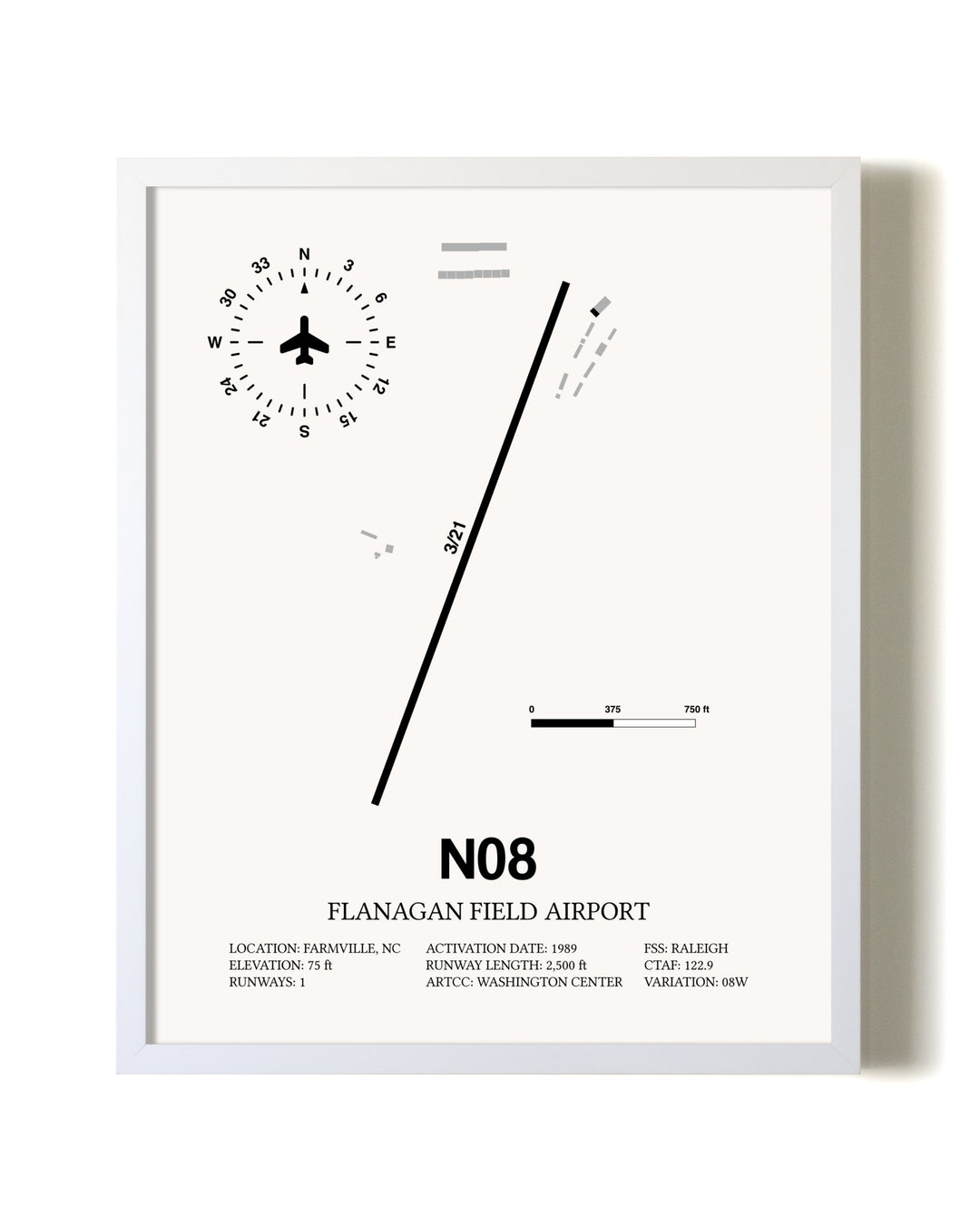 Flanagan Field Airport airport map poster in oak frame