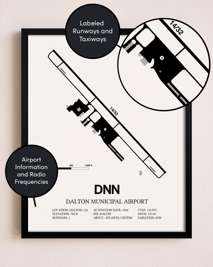 Framed Dalton Municipal Airport layout wall art poster