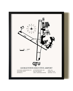 Framed Georgetown Executive Airport At Johnny Gantt Field wall art poster in black frame